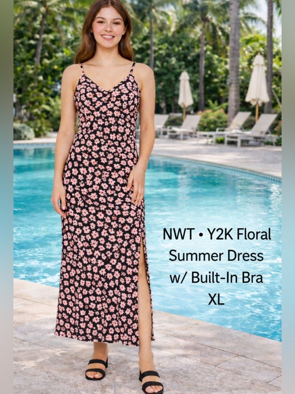 NWT Ardene Y2K Floral Maxi Dress XL Built-In Bra